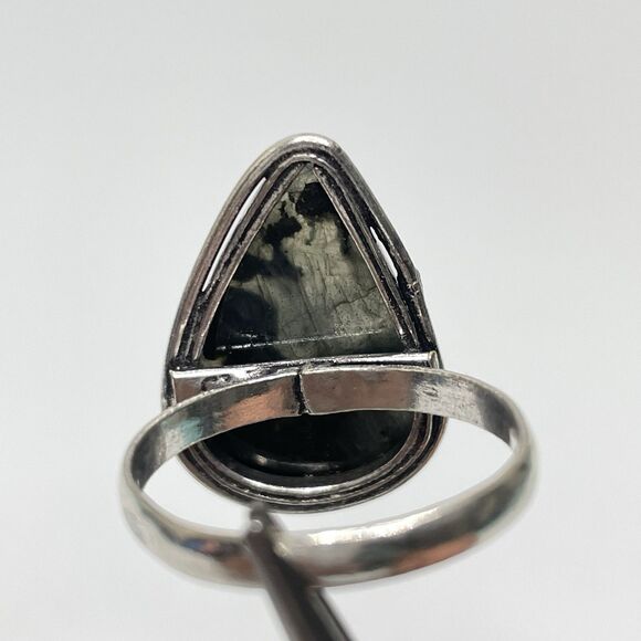 Pear Teardrop Cut Labradorite Silver Plated Ring Sz 9.5 Boho Statement - Picture 6 of 6